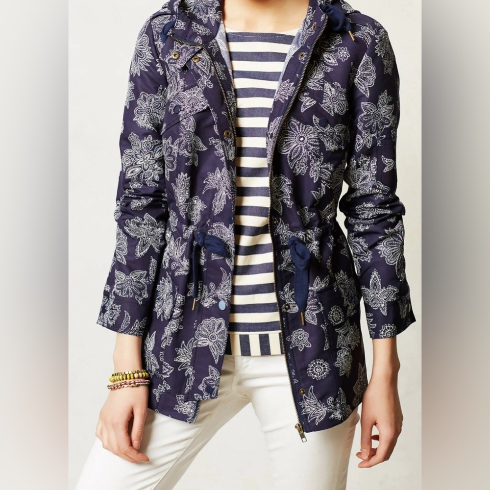 Hei Hei Sketchbook Anorak Jacket Coat Size Large Blue Motif ANTHROPOLOGIE